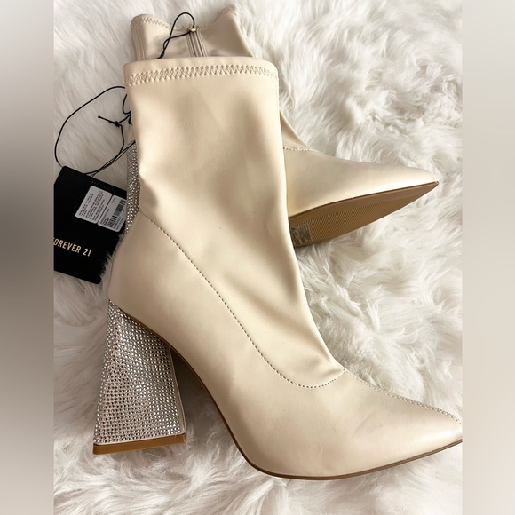 Creme Faux Leather Rhinestone-Heel Booties, size 8 - Picture 5 of 10